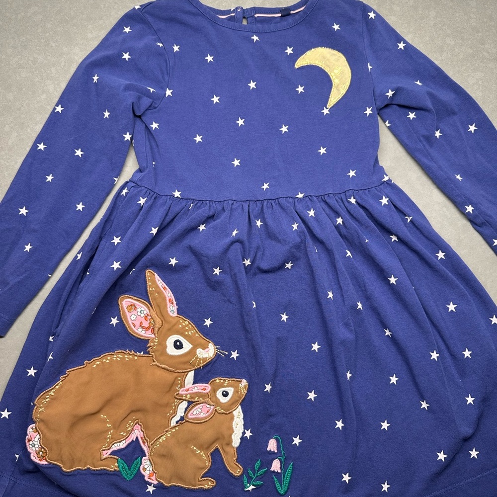 Mini Boden Appliqué bunny dress with stars